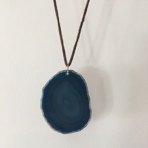 Blue Agate Necklace on Leather